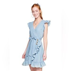 Kohl’s SO Flutter Sleeve Wrap Chambray Medium Dress